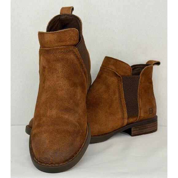Born Shoes - Born Laney Rust Tobacco Distressed Suede Leather Chelsea Ankle Boots 8M
